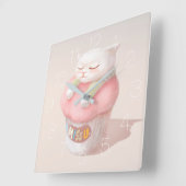 かわいい子猫のカップケーキ スクエア壁時計 (傾斜)