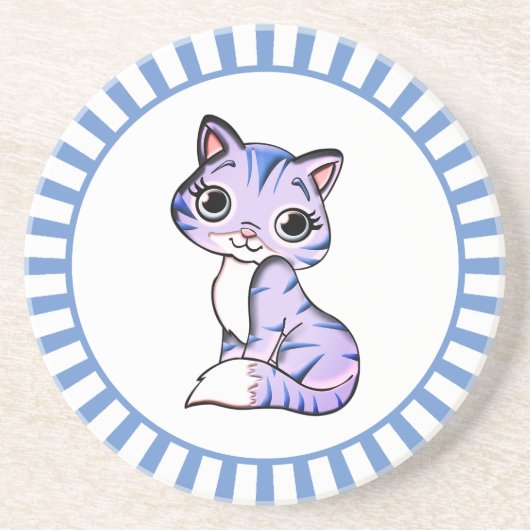 かわいい子猫のキャラクターとブルーの光線のコースター コースター (正面)