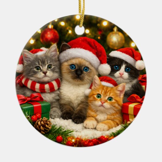 かわいい子猫のクリスマスオーナメント セラミックオーナメント (正面)