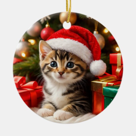 かわいい子猫のクリスマスオーナメント セラミックオーナメント (正面)