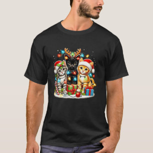 かわいい子猫のクリスマス猫がサンタクロースの帽子を応援 Tシャツ