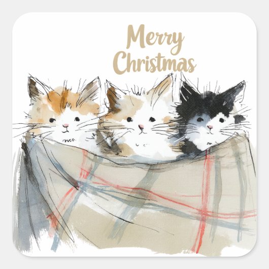 かわいい子猫のクリスマス スクエアシール (正面)