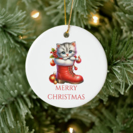 かわいい子猫のクリスマス セラミックオーナメント