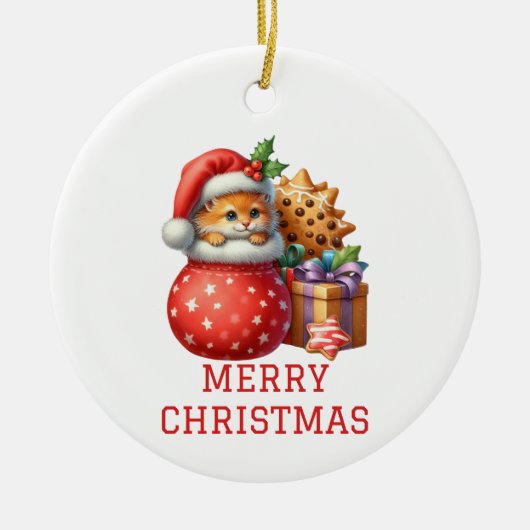 かわいい子猫のクリスマス セラミックオーナメント (正面)