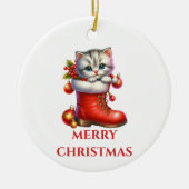 かわいい子猫のクリスマス セラミックオーナメント (正面)