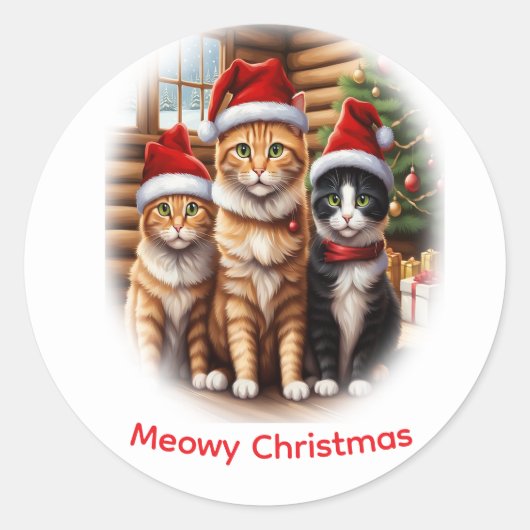 かわいい子猫のクリスマス ラウンドシール (正面)