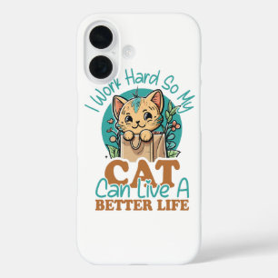 かわいい子猫のグラフィックと猫好きの引用 iPhone 16ケース