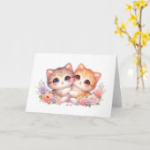 かわいい子猫のコンパニオン パステルフラワーグリーティングカード カード (黄色い花)