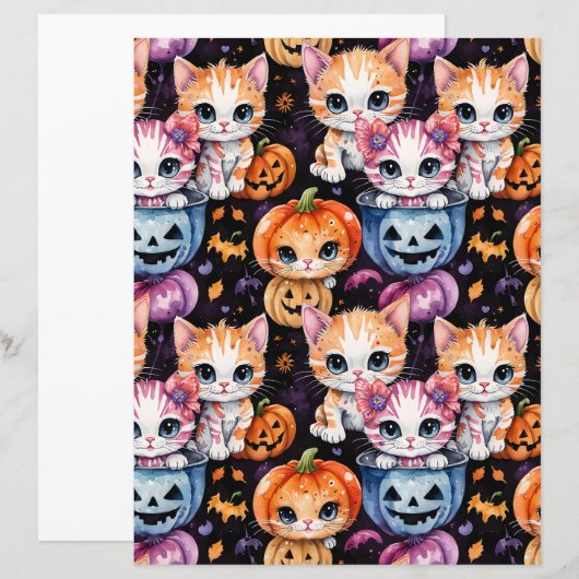 かわいい子猫のハロウィントリック・オア・トリートペーパー (正面/裏面)