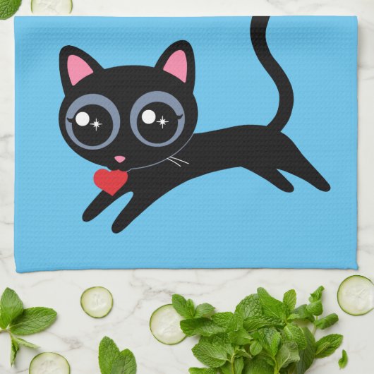 かわいい子猫のハート盗人ガールフレンドへの贈り物 キッチンタオル (折り畳み)