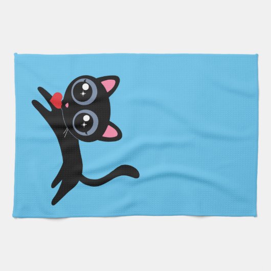 かわいい子猫のハート盗人ガールフレンドへの贈り物 キッチンタオル (横)