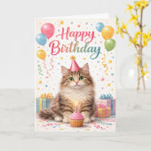 かわいい子猫のバースデー カード (黄色い花)