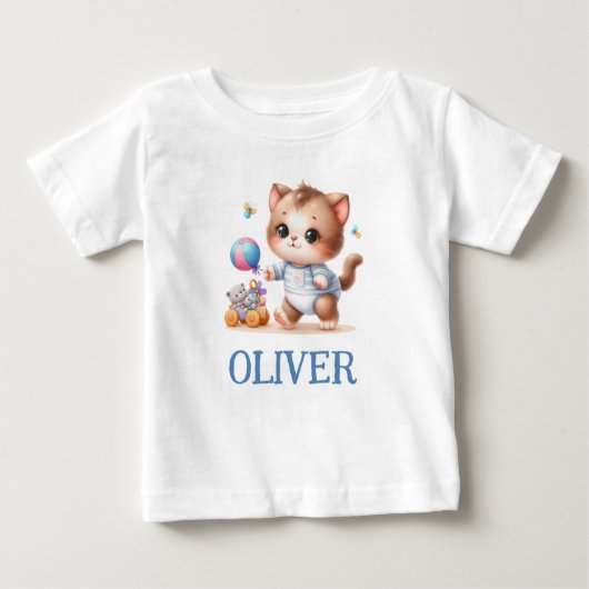 かわいい子猫のパーソナライズされた遊び ベビーTシャツ (正面)
