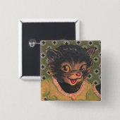 かわいい子猫のビンテージ動物の絵 黒猫 缶バッジ (正面&裏面)