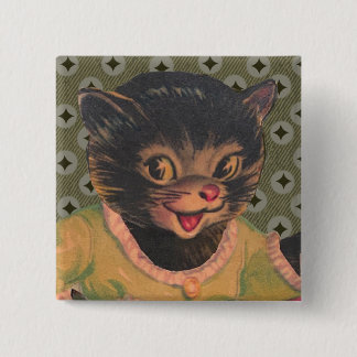 かわいい子猫のビンテージ動物の絵 黒猫 缶バッジ