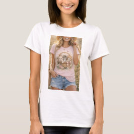 かわいい子猫のフラワーグラフィック ガールズTシャツ Tシャツ