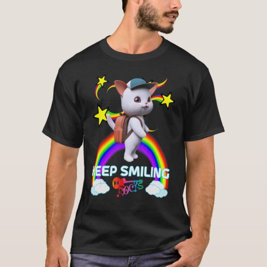 かわいい子猫のリュックサック野球帽 KEEP SMILING Tシャツ (正面)