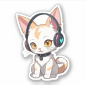 かわいい子猫のロッキングヘッドフォン シール (正面)