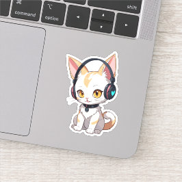 かわいい子猫のロッキングヘッドフォン シール