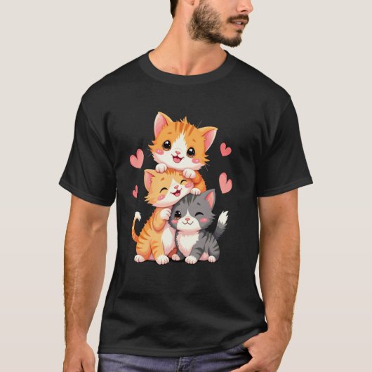 かわいい子猫のロマンティックTシャツ、猫好きに Tシャツ (正面)