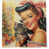 かわいい子猫のヴィンテージピン留め シャワーカーテン (正面)