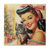 かわいい子猫のヴィンテージピン留め タイル (正面)