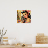 かわいい子猫のヴィンテージピン留め ポスター (キッチン)