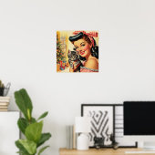 かわいい子猫のヴィンテージピン留め ポスター (ホームオフィス)