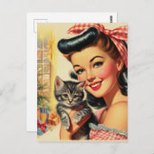 かわいい子猫のヴィンテージピン留め ポストカード (正面/裏面)