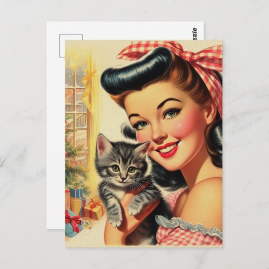 かわいい子猫のヴィンテージピン留め ポストカード (正面/裏面)