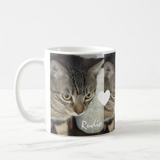 かわいい子猫の三枚写真ハートの名前ペット コーヒーマグカップ (左)