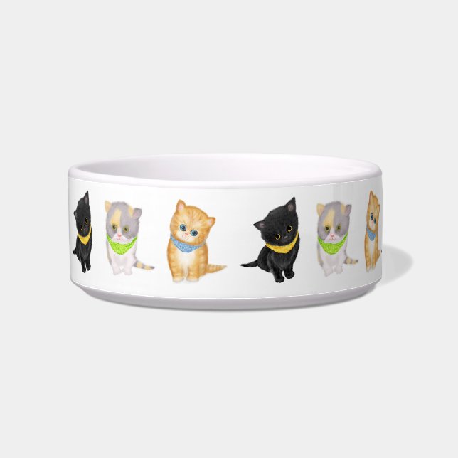 かわいい子猫の中型の陶器のペットボウル 名前入れ ボウル (左)