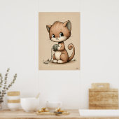 かわいい子猫の北欧風ニュートラルな壁画  ポスター (キッチン)