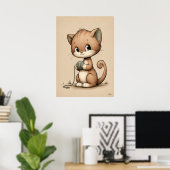 かわいい子猫の北欧風ニュートラルな壁画  ポスター (ホームオフィス)