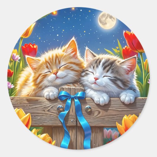 かわいい子猫の友達ステッカー ラウンドシール (正面)