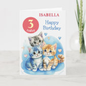 かわいい子猫の名前と年齢が入る子供の誕生日プレゼント カード (正面)