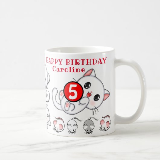 かわいい子猫の名前と年齢キッズ誕生日 コーヒーマグカップ (右)