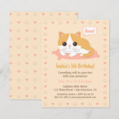かわいい子猫の女の子の誕生日パーティーの招待状 招待状 (正面/裏面)