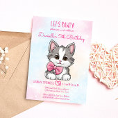かわいい子猫の子猫の誕生日パティピンクにしよう 招待状