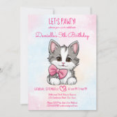 かわいい子猫の子猫の誕生日パティピンクにしよう 招待状 (正面)