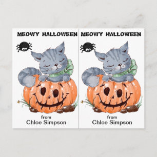かわいい子猫の学校ハロウィンパーティーカード ポストカード