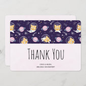 かわいい子猫の宇宙飛行士パターンありがとう サンキューカード (正面/裏面)