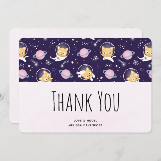 かわいい子猫の宇宙飛行士パターンありがとう サンキューカード (正面/裏面)