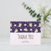 かわいい子猫の宇宙飛行士パターンありがとう ポストカード (スタンド正面)