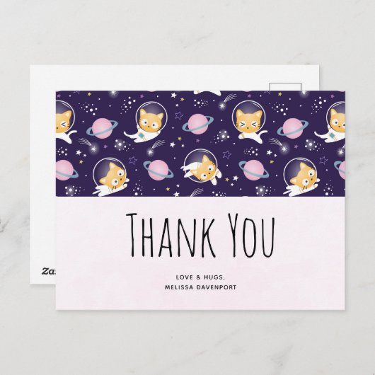 かわいい子猫の宇宙飛行士パターンありがとう ポストカード (正面/裏面)
