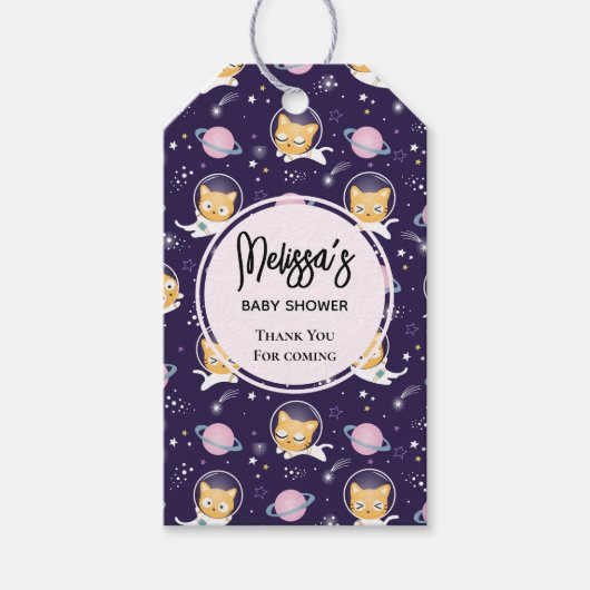 かわいい子猫の宇宙飛行士パターンイベントありがとう ギフトタグ (正面)