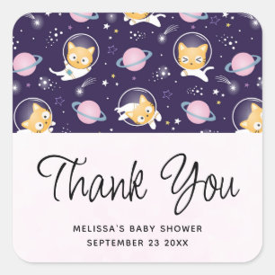 かわいい子猫の宇宙飛行士パターンイベントありがとう スクエアシール