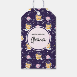 かわいい子猫の宇宙飛行士パターン誕生日 ギフトタグ