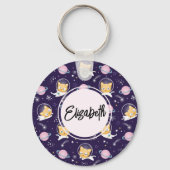 かわいい子猫の宇宙飛行士パターン キーホルダー (正面)