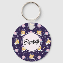 かわいい子猫の宇宙飛行士パターン キーホルダー